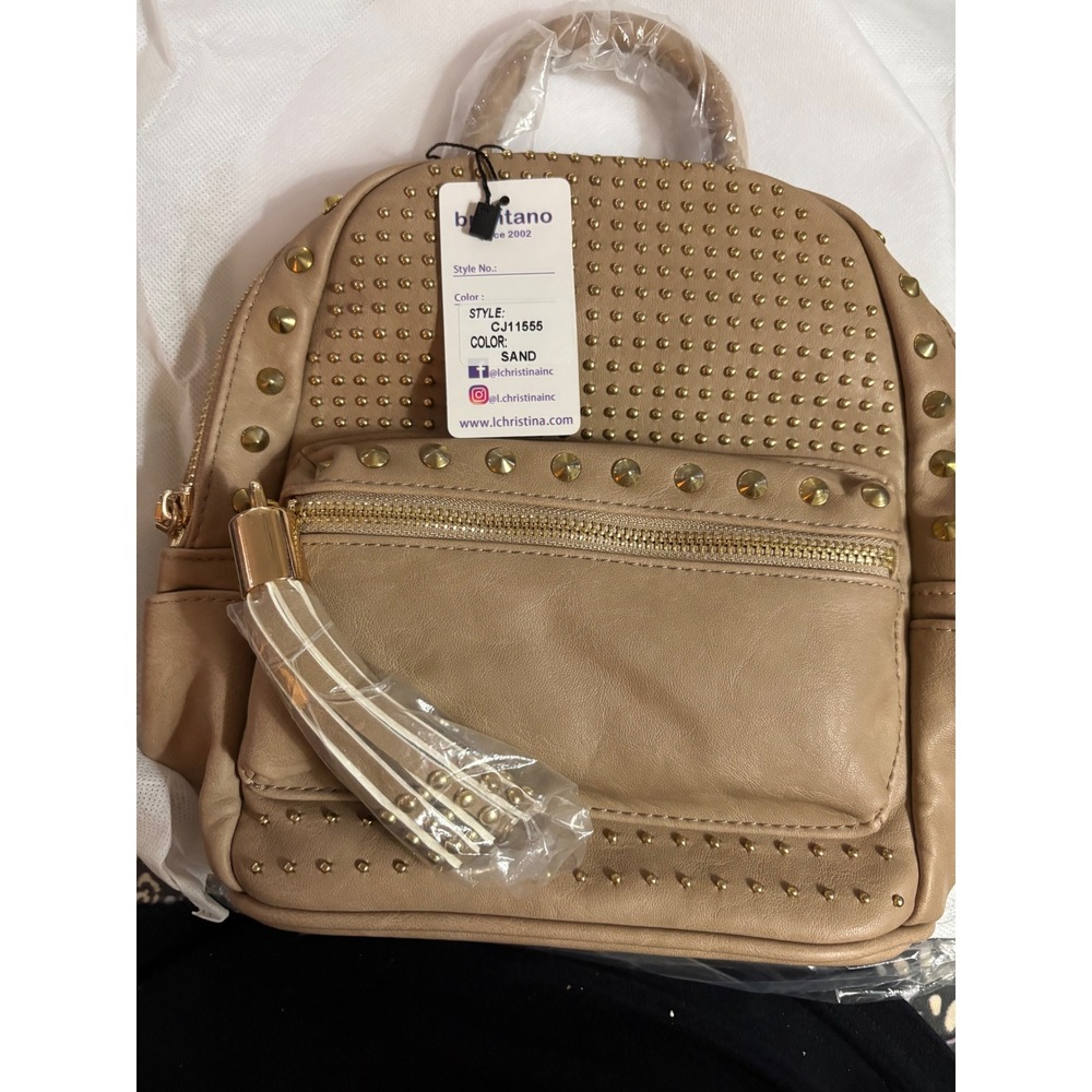Brentano Sand Beige Studded Mini Backpack Vegan Leather Gold Hardware  NWT